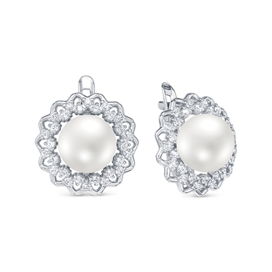 Серьги из серебра с жемчугом и фианитами