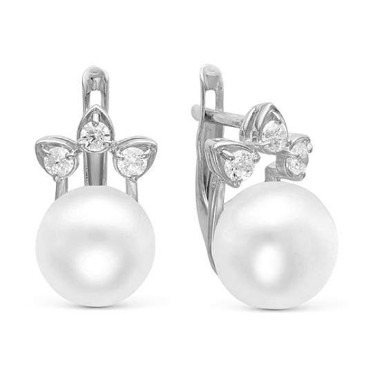 Серьги из серебра с жемчугом и фианитами
