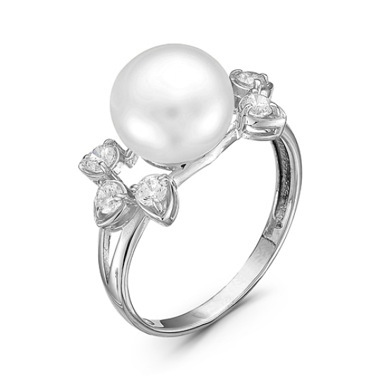 Кольцо из серебра с жемчугом и фианитами