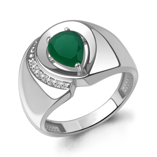 Кольцо из серебра с агатом и фианитами