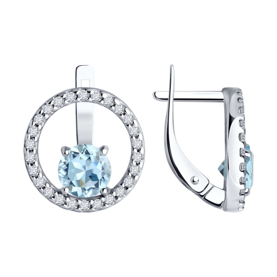 Серьги из серебра с топазами и фианитами