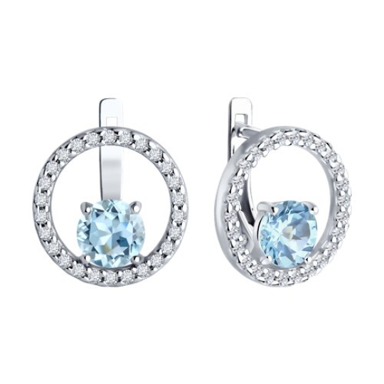 Серьги из серебра с топазами и фианитами