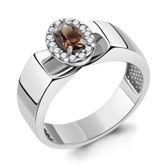 Кольцо из серебра с раухтопазом и фианитами