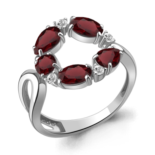 Кольцо из серебра с гранатами и фианитами