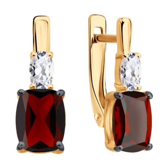 Серьги из серебра с позолотой, гранатами и фианитами