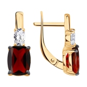 Серьги из серебра с позолотой, гранатами и фианитами
