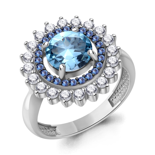 Кольцо из серебра с ювелирными кристаллами и фианитами