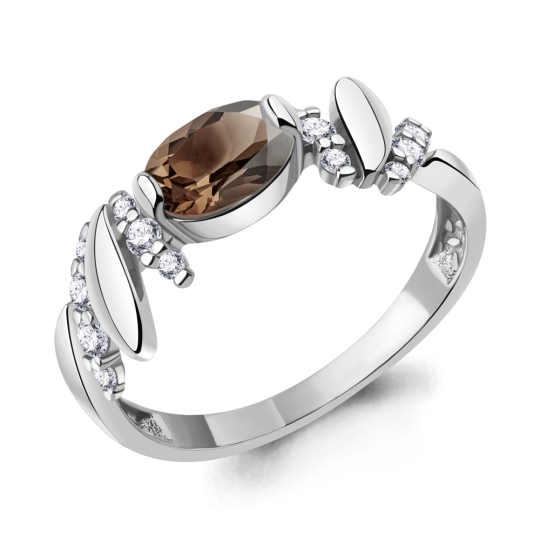 Кольцо из серебра с раухтопазом и фианитами