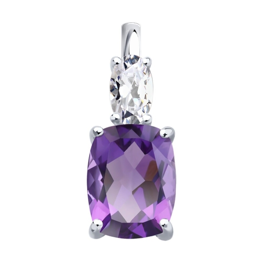 Подвеска из серебра с аметистом и фианитом