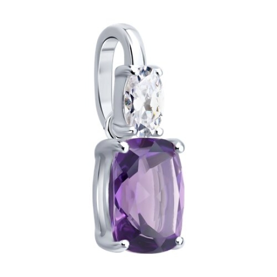 Подвеска из серебра с аметистом и фианитом