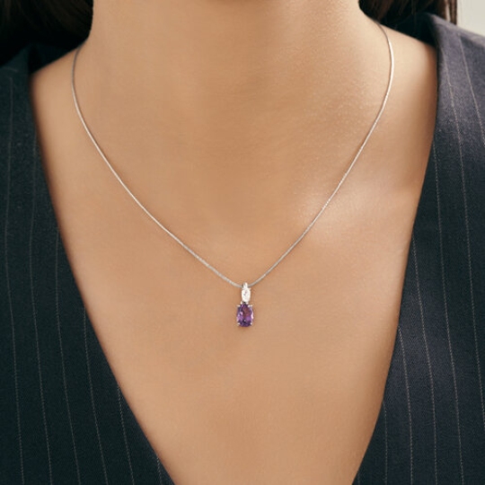 Подвеска из серебра с аметистом и фианитом