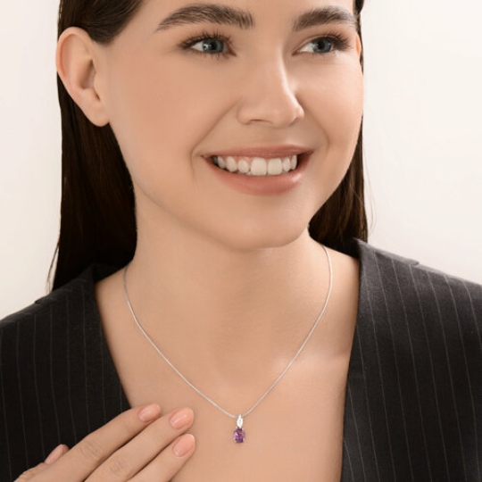 Подвеска из серебра с аметистом и фианитом