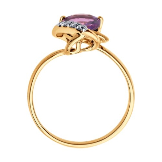 Кольцо из серебра с позолотой, аметистом и фианитами