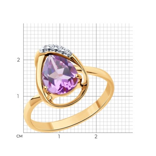 Кольцо из серебра с позолотой, аметистом и фианитами