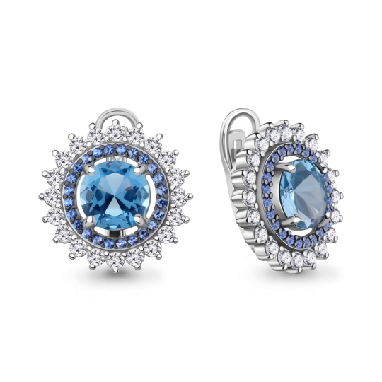 Серьги из серебра с ювелирными кристаллами и фианитами