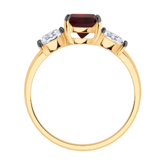 Кольцо из серебра с позолотой, гранатом и фианитами