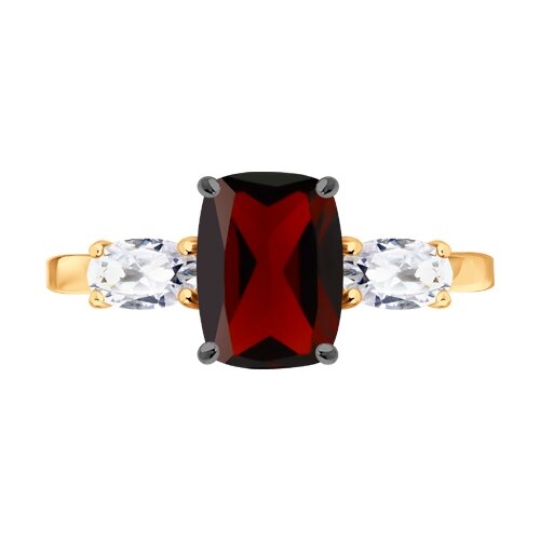 Кольцо из серебра с позолотой, гранатом и фианитами