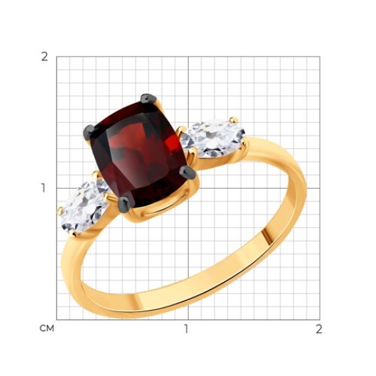 Кольцо из серебра с позолотой, гранатом и фианитами