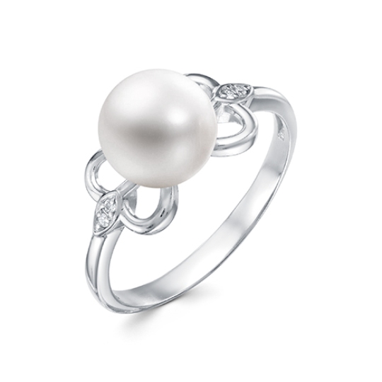 Кольцо из серебра с жемчугом и фианитами