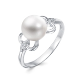 Кольцо из серебра с жемчугом и фианитами