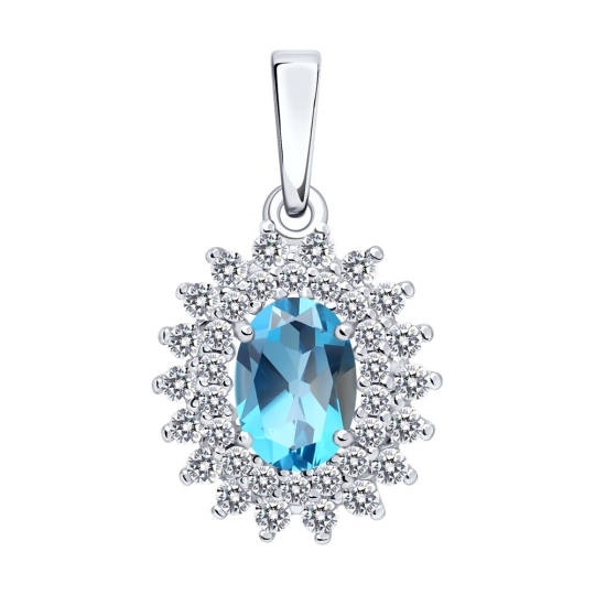 Подвеска из серебра с топазом Swiss и фианитами