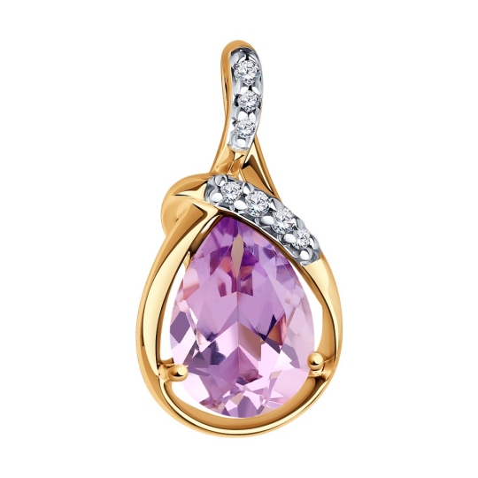 Подвеска из серебра с позолотой, аметистом и фианитами