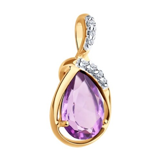 Подвеска из серебра с позолотой, аметистом и фианитами