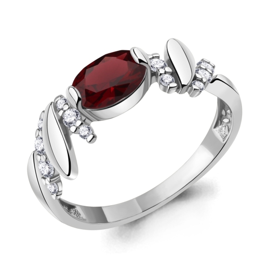 Кольцо из серебра с гранатом и фианитами