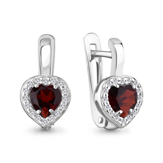 Серьги из серебра с гранатами и фианитами