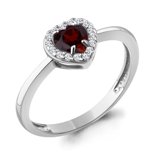 Кольцо из серебра с гранатом и фианитами