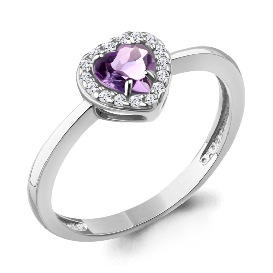 Кольцо из серебра с аметистом и фианитами