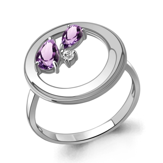 Кольцо из серебра с аметистами и фианитом