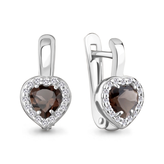 Серьги из серебра с раухтопазами и фианитами