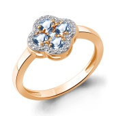 Кольцо из серебра с позолотой, топазами Swiss и фианитами