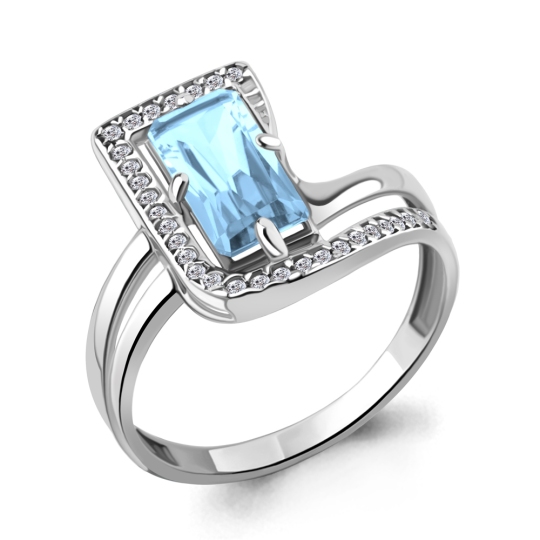 Кольцо из серебра с топазом и фианитами