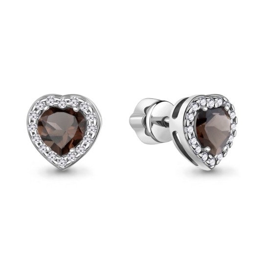 Серьги из серебра с раухтопазами и фианитами