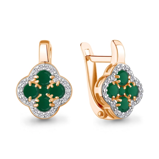 Серьги из серебра с позолотой, агатами и фианитами