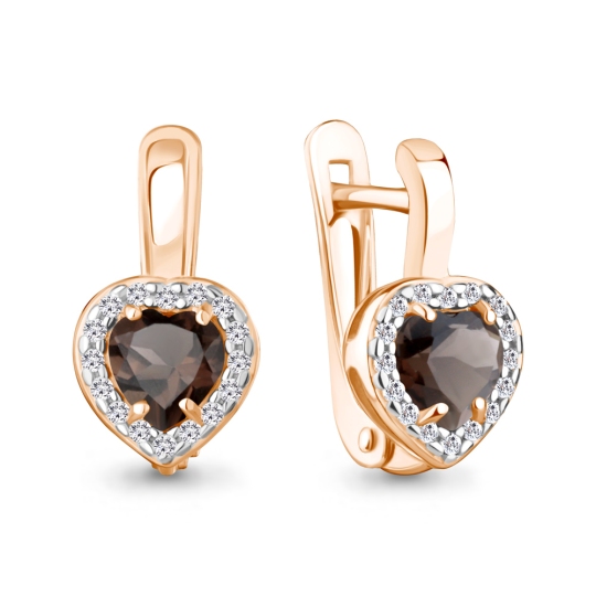 Серьги из серебра с позолотой, раухтопазами и фианитами