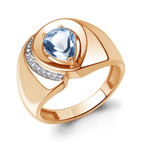 Кольцо из серебра с позолотой, топазом Swiss и фианитами