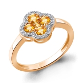 Кольцо из серебра с позолотой, цитринами и фианитами