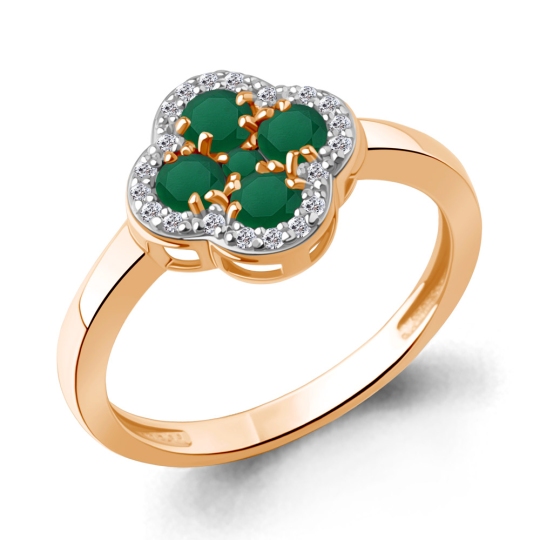 Кольцо из серебра с позолотой, агатами и фианитами