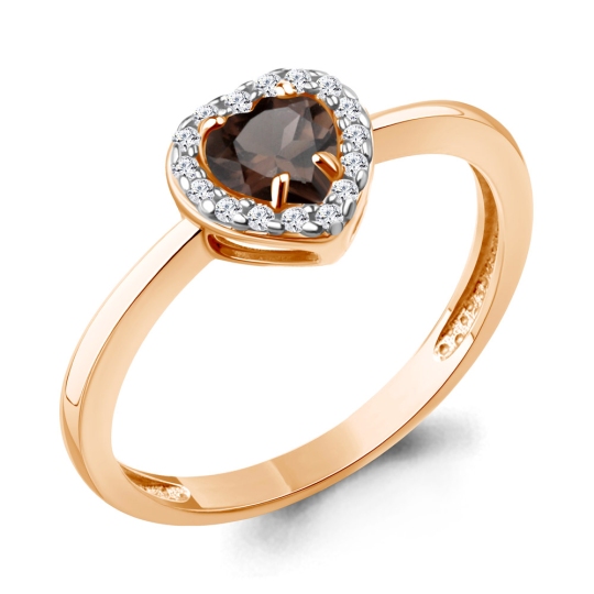 Кольцо из серебра с позолотой, раухтопазом и фианитами