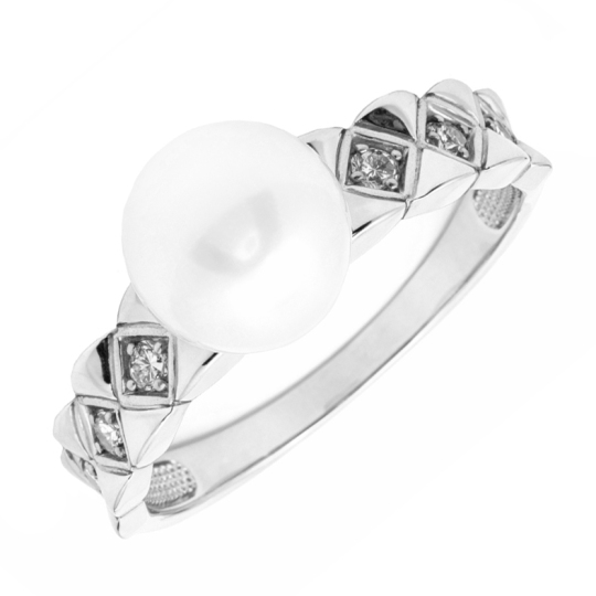 Кольцо из серебра с жемчугом и фианитами