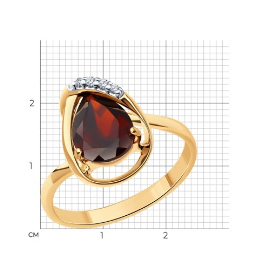 Кольцо из серебра с позолотой, гранатом и фианитами