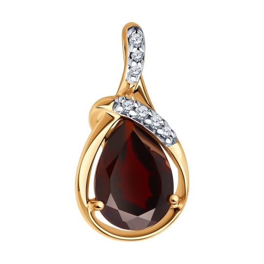 Подвеска из серебра с позолотой, гранатом и фианитами