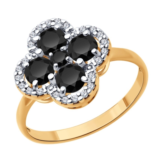 Кольцо из серебра с позолотой, шпинелью и фианитами