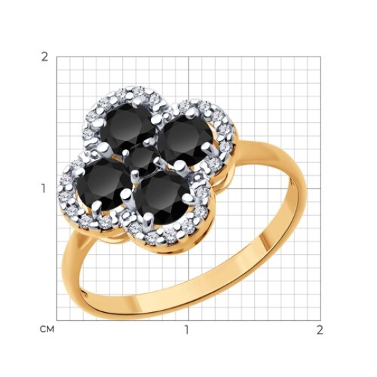 Кольцо из серебра с позолотой, шпинелью и фианитами