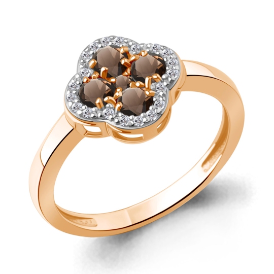 Кольцо из серебра с позолотой, раухтопазами и фианитами