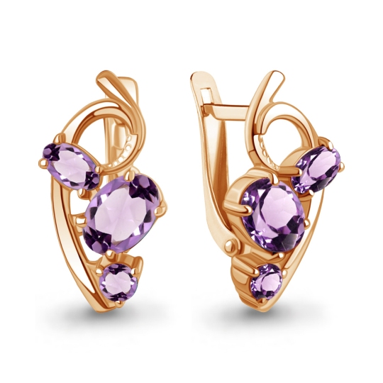 Серьги из серебра с позолотой и аметистами