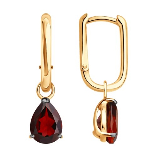 Серьги-трансформеры из серебра с позолотой и гранатами